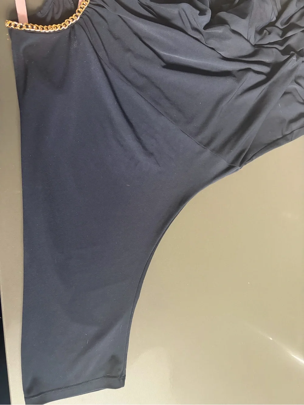 Michael Kors Blue Off-Shoulder Tunic with Gold Chain Trim